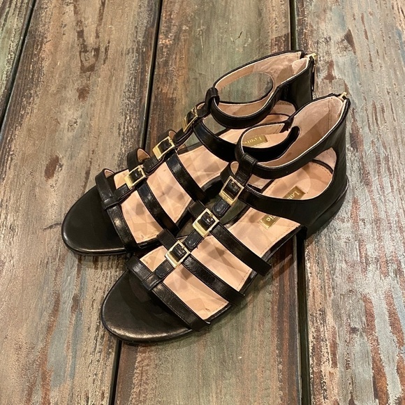Louise Et Cie Lo-Arely Gladiator Sandals Black Buckled Leather Strappy Zip Sz 5 - Picture 4 of 10